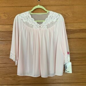 Shadowline Deadstock vintage 80s does 40s pink floral embroidered bed jacket